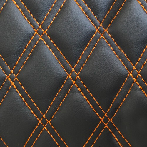 Faux Leather Orange Double Stitch Material